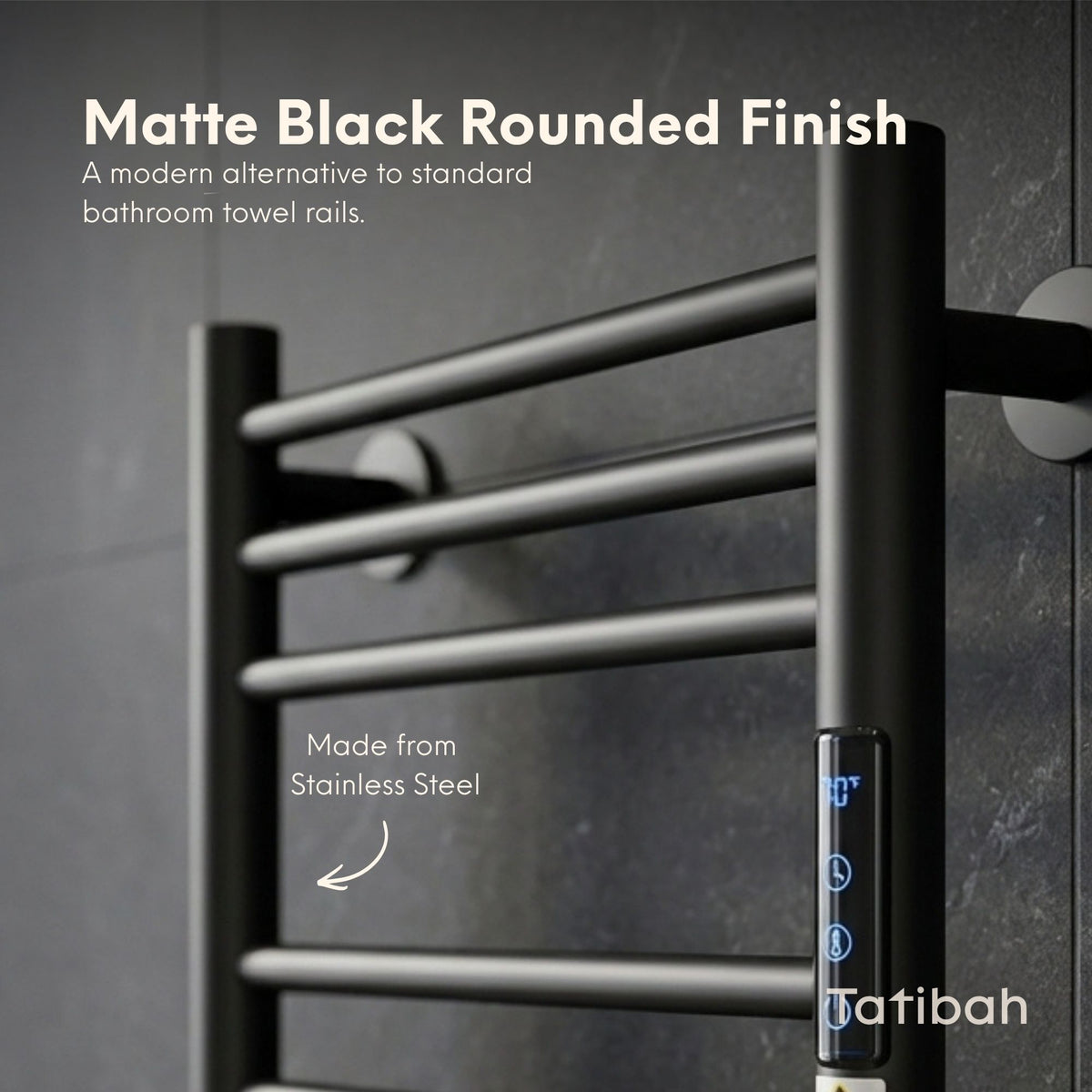 Tatibah 10 Bar Heated Towel Rack Electric Warming Rails + Timer Matte Black