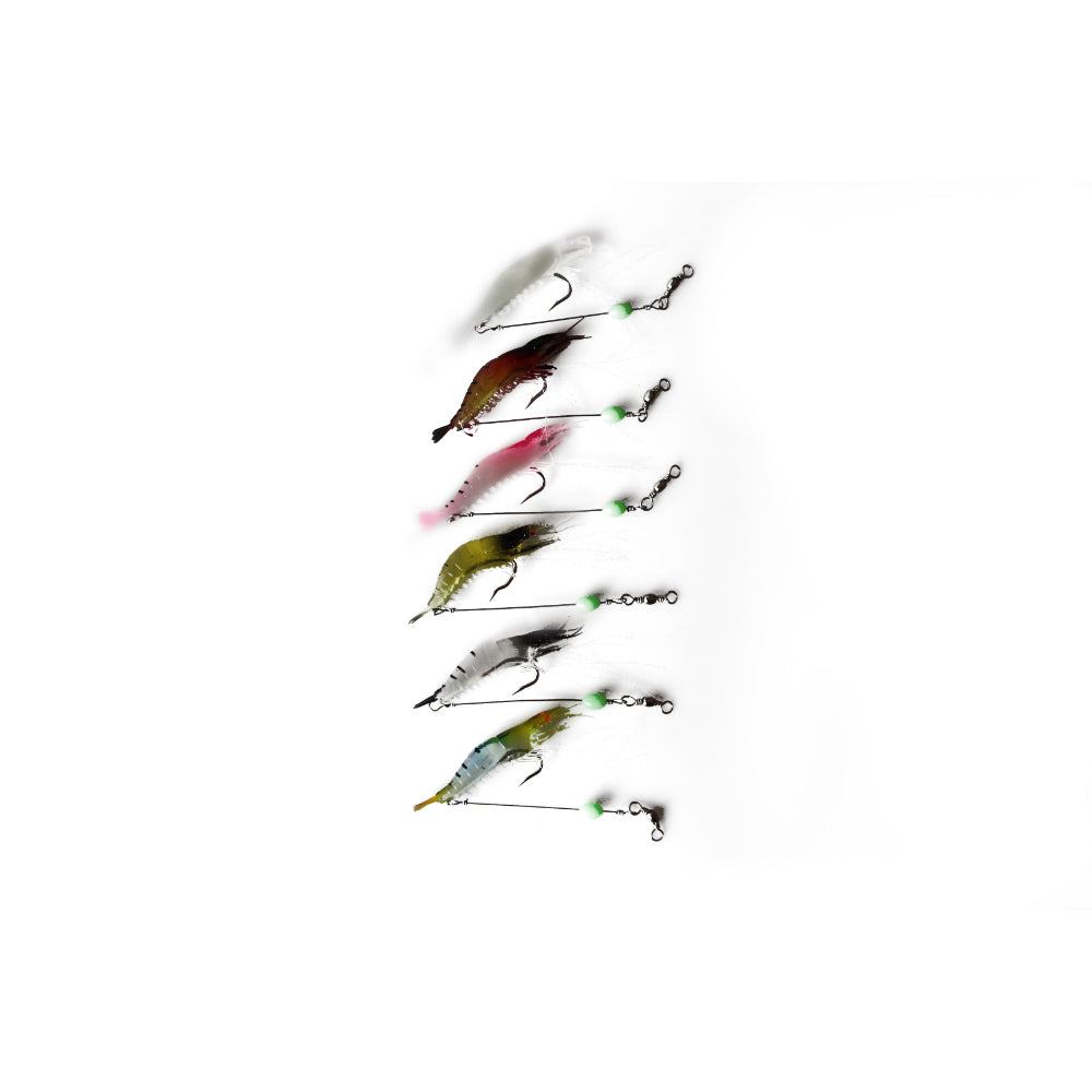 60 X Plastic Fishing Lures Soft Tackle Prawn Shrimp Flathead Bream Cod Bass Glow