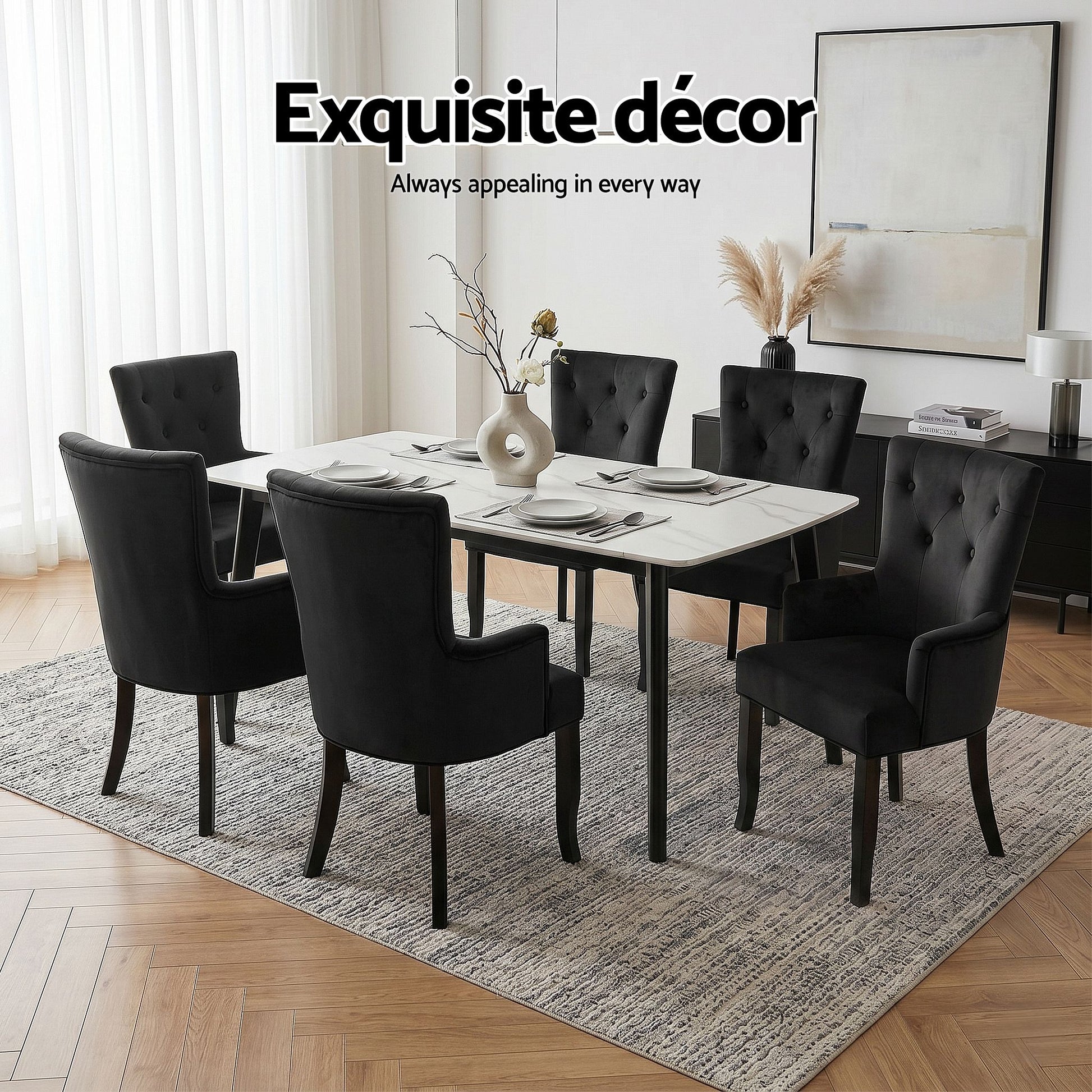 6x Artiss Dining Chairs Velvet French Provincial Armchair Black