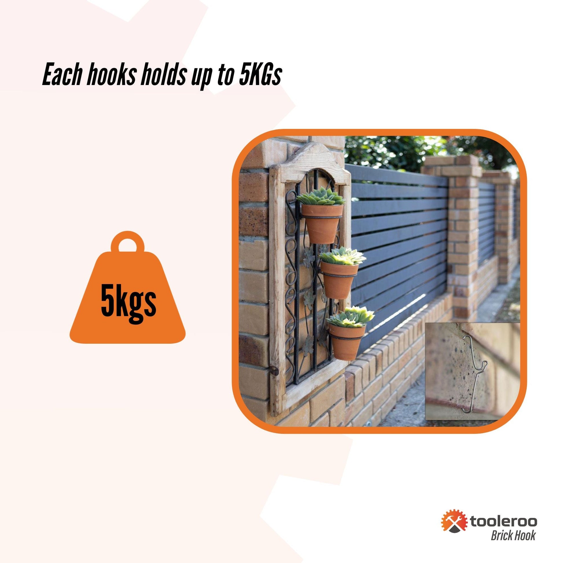 76mm (3") Brick Hooks - Wall Clips Hangers For Pictures Plants Light Decor