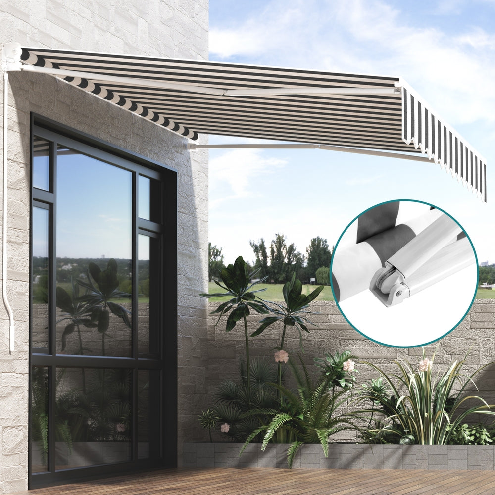 Instahut Retractable Folding Arm Awning Motorised Sunshade 3Mx2.5M Grey White