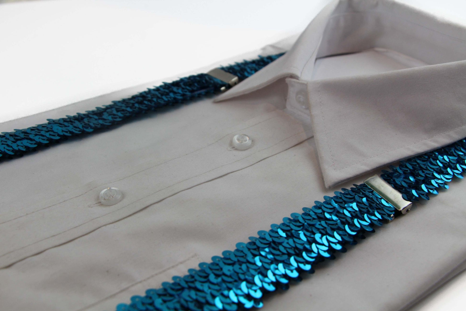 Adjustable 100cm Light Blue Mens & Womens Sequin Suspenders
