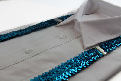 Adjustable 100cm Light Blue Mens & Womens Sequin Suspenders