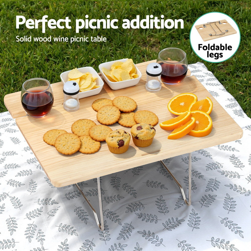Alfresco 2 Person Picnic Basket Set with Table Blanket Cooler Wooden Insulated