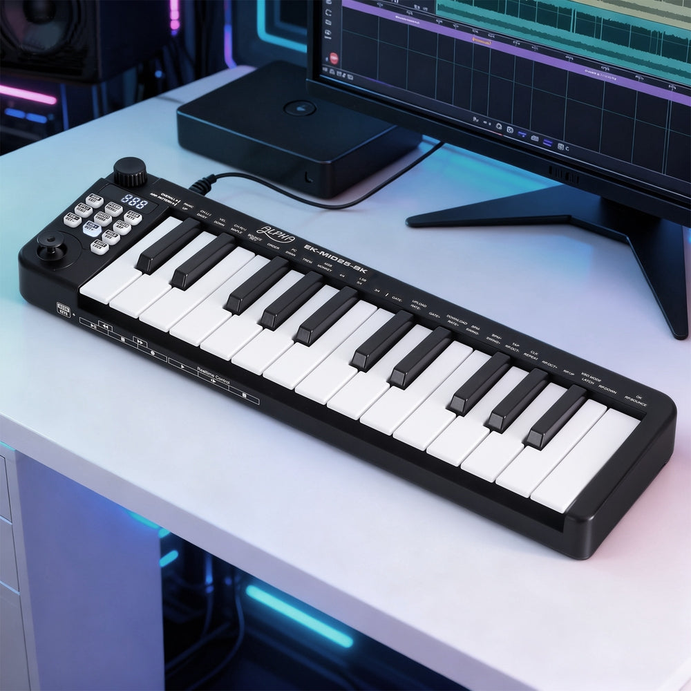 Alpha 25-Key MIDI Keyboard Controller Portable USB Laptop Black
