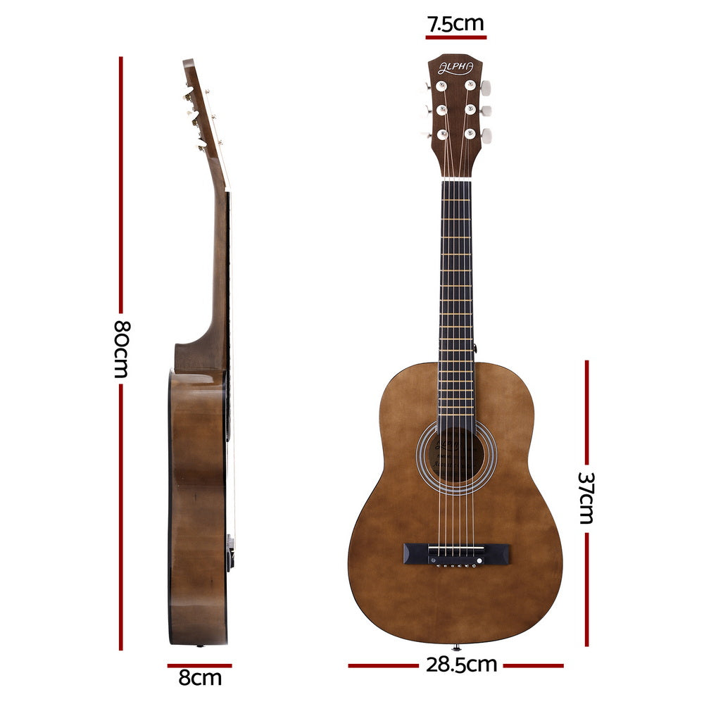 Alpha 31 Inch Acoustic Guitar Portable Design with Steel Strings and Gig Bag Natural