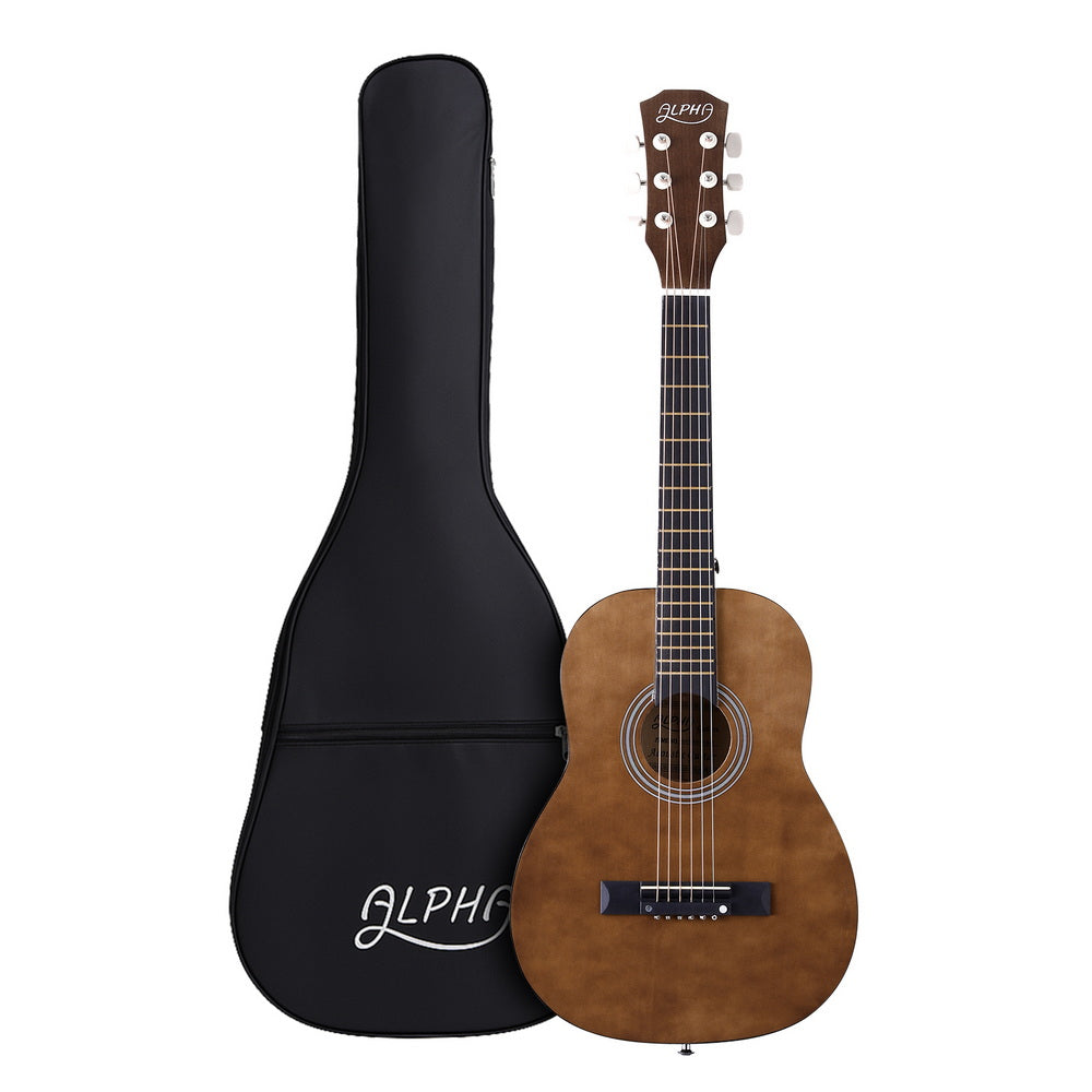 Alpha 31 Inch Acoustic Guitar Portable Design with Steel Strings and Gig Bag Natural