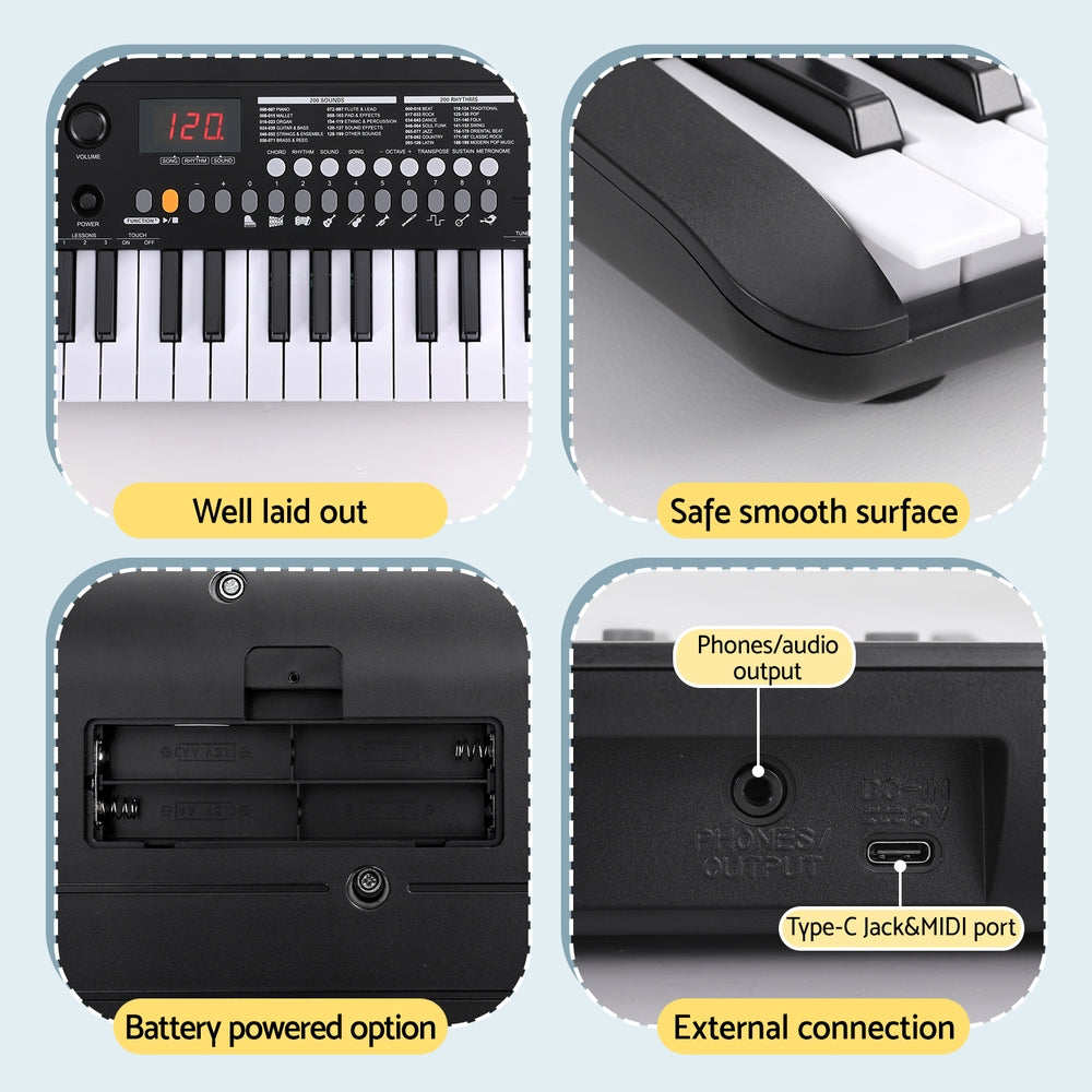 Alpha 37-Key Digital Piano Keyboard Electric Black