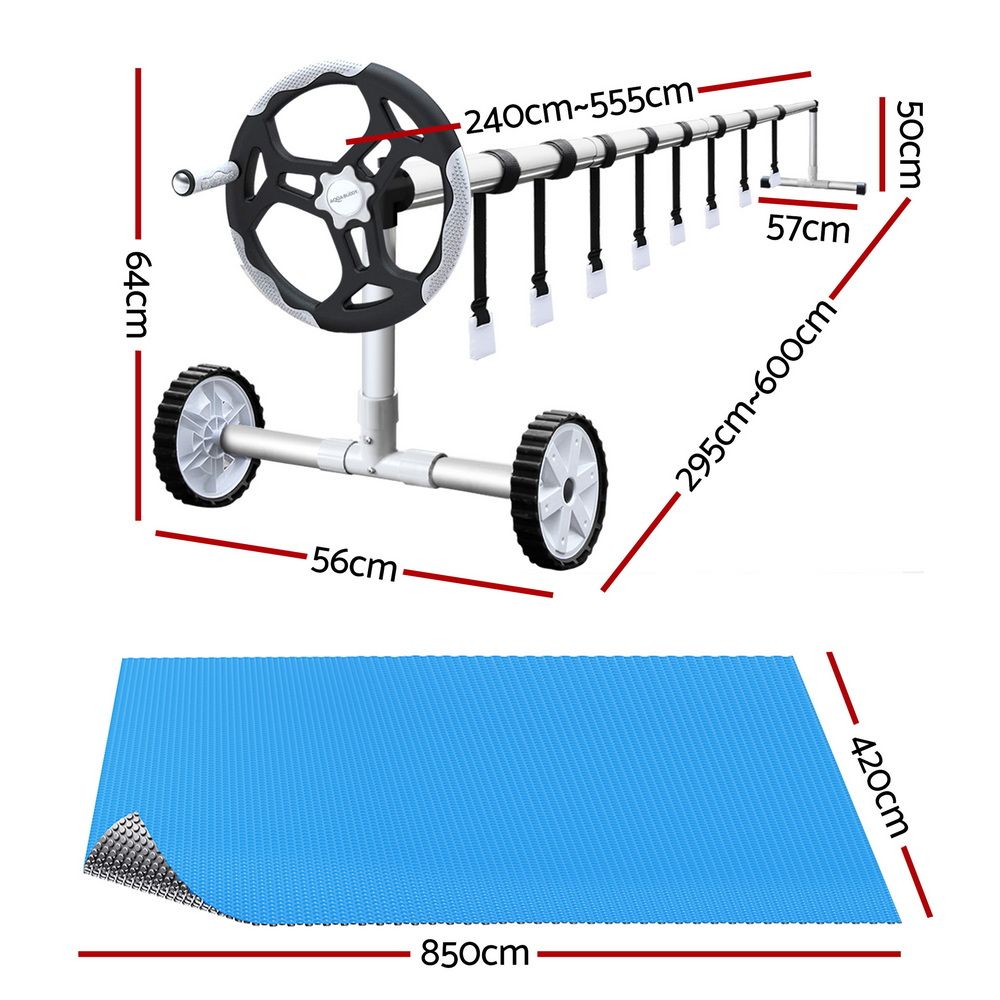 Aquabuddy Pool Cover 500 Micron 8.5x4.2m Silver Swimming Pool Solar Blanket 5.5m Roller