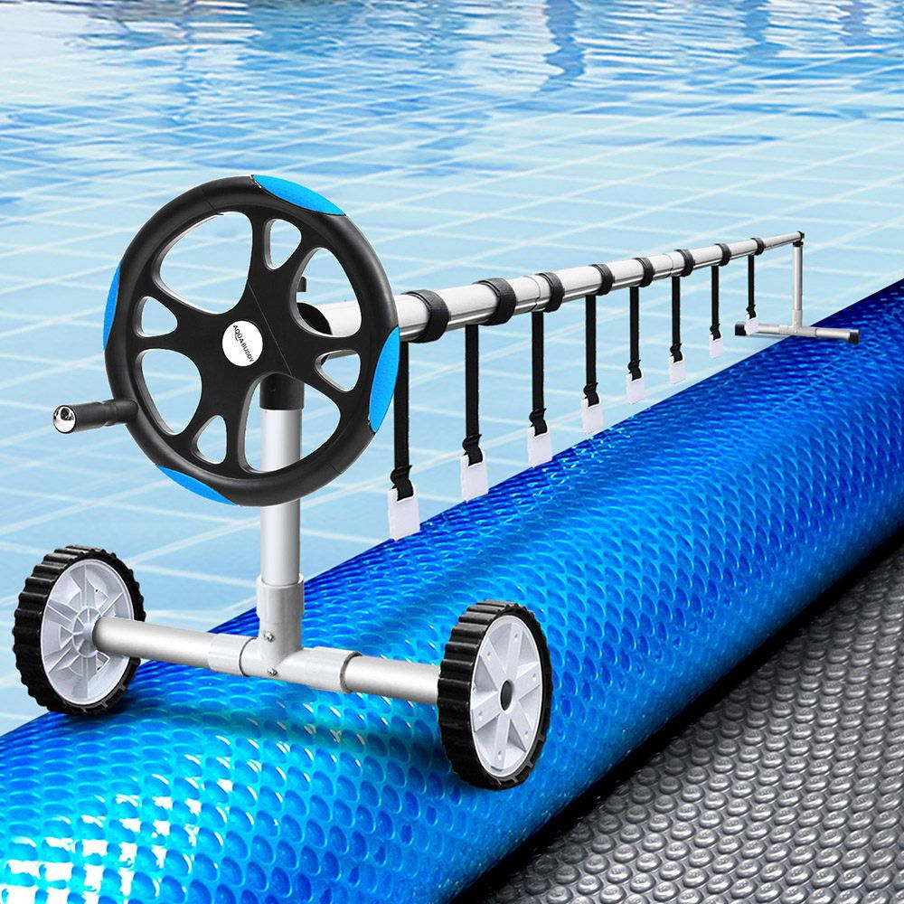 Aquabuddy Pool Cover 500 Micron 8x4.2m Silver Swimming Pool Solar Blanket 5.5m Blue Roller