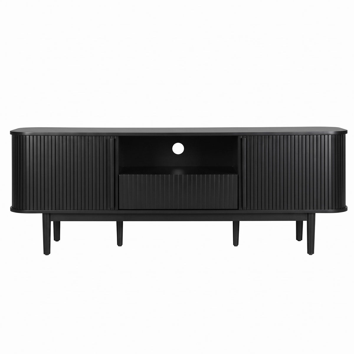 Artiss 160cm TV Unit Storage Drawer Curved Edge Sliding Fluted Style Door Black