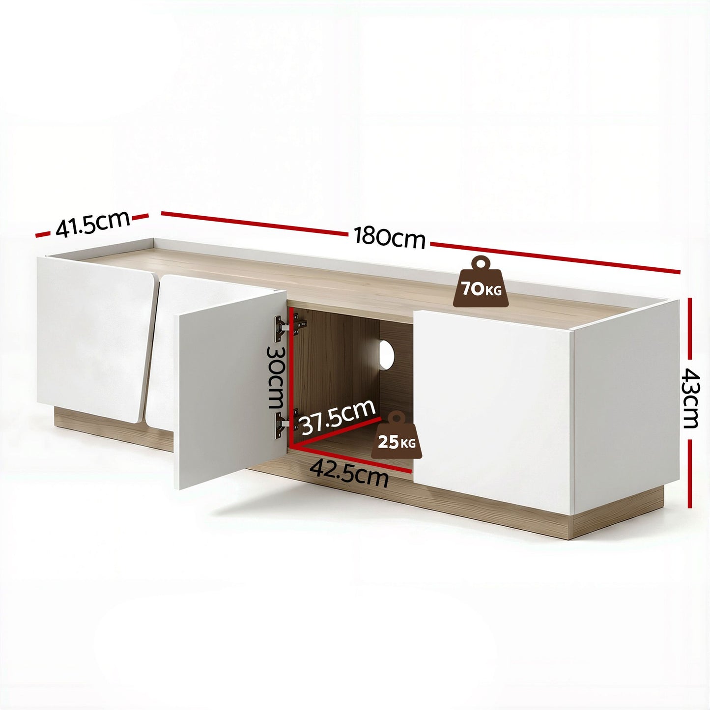 Artiss 180cm TV Unit Storage Cabinet Living Room Grayish White & Walnut
