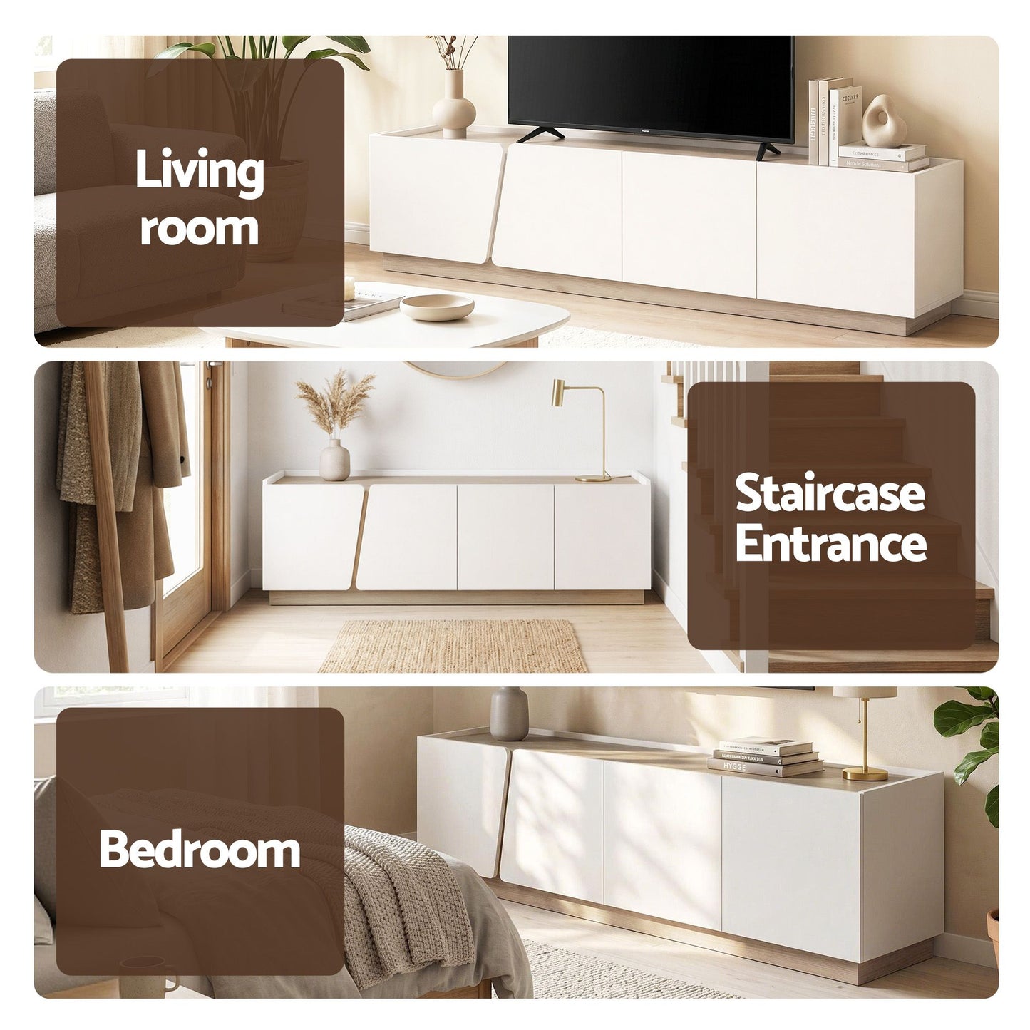 Artiss 180cm TV Unit Storage Cabinet Living Room Grayish White & Walnut