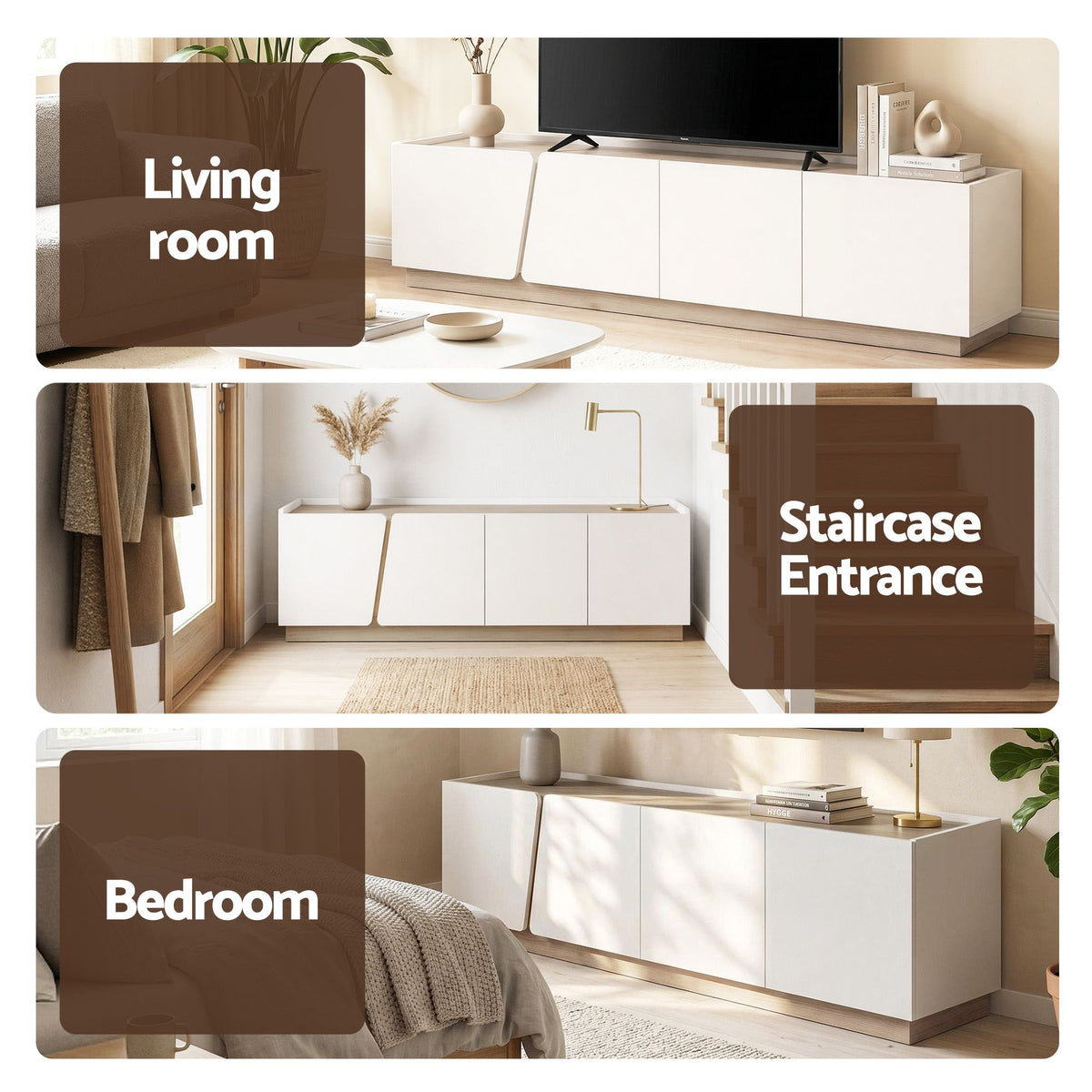 Artiss 180cm TV Unit Storage Cabinet Living Room Grayish White & Walnut