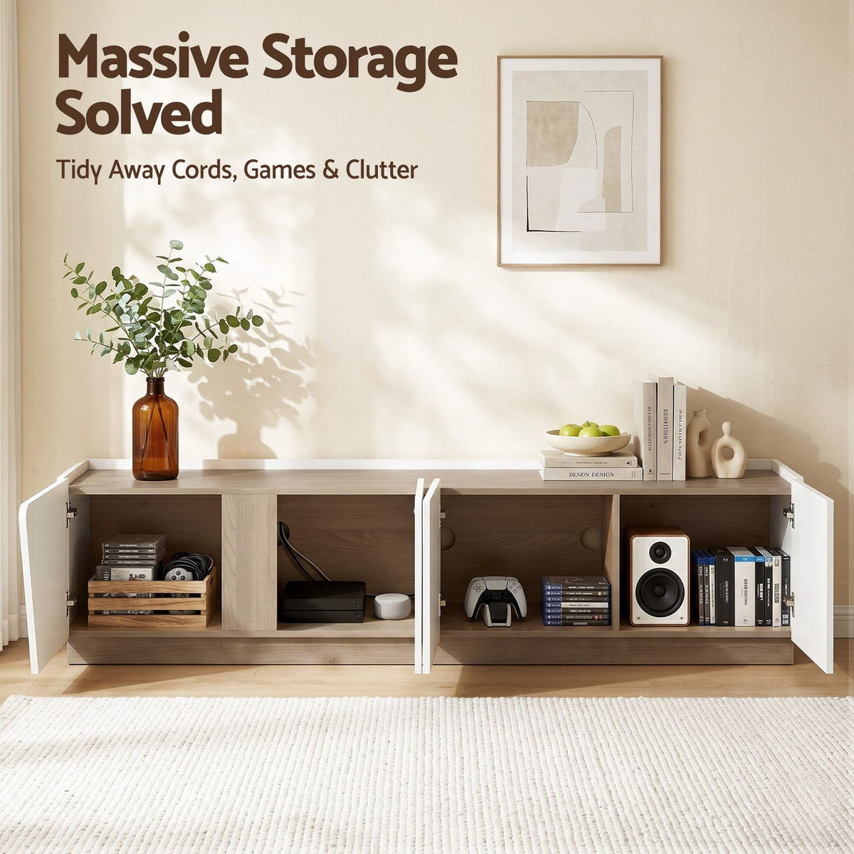 Artiss 180cm TV Unit Storage Cabinet Living Room White & Wood