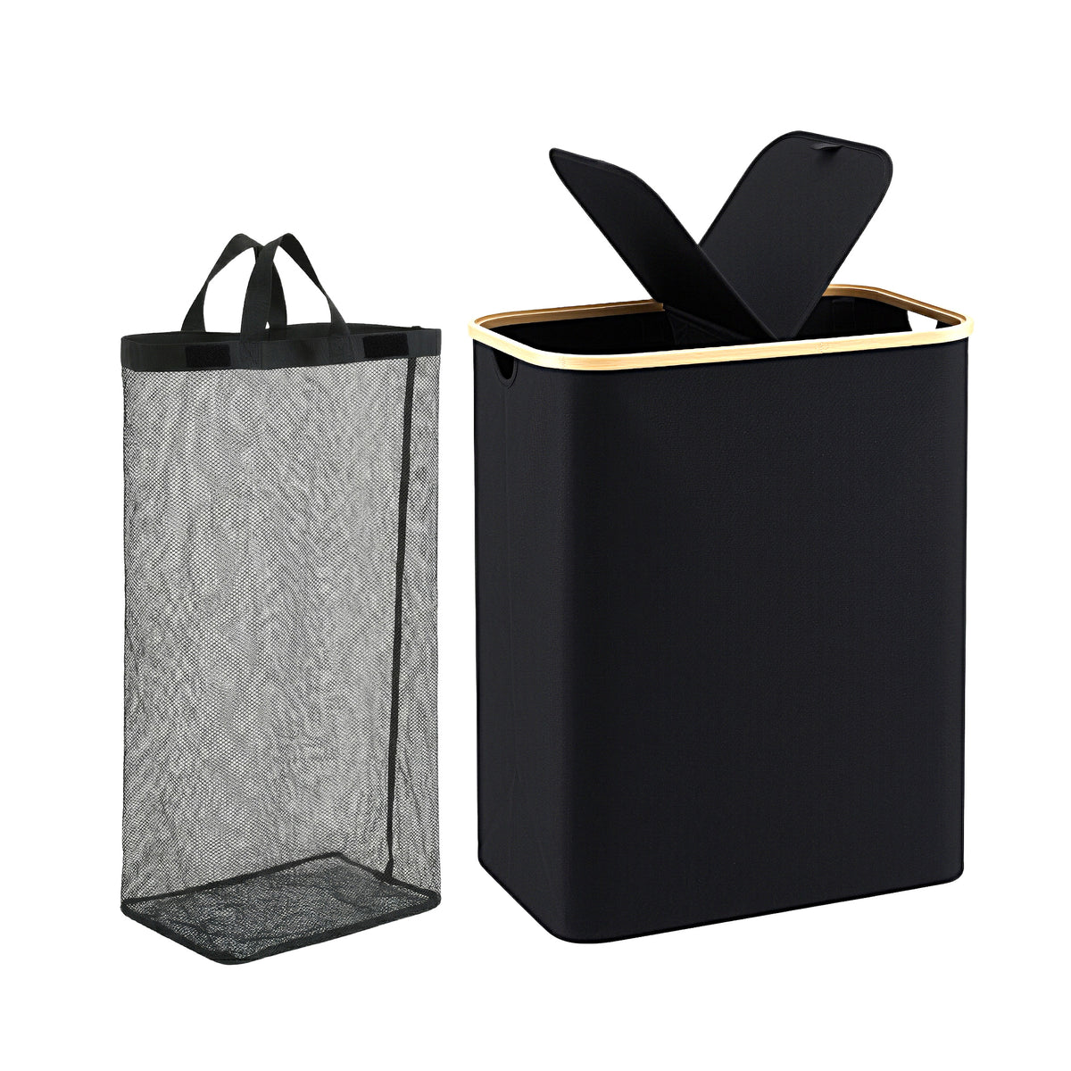 Artiss 2 Sections Laundry Basket with Removable Bags Foldable Black