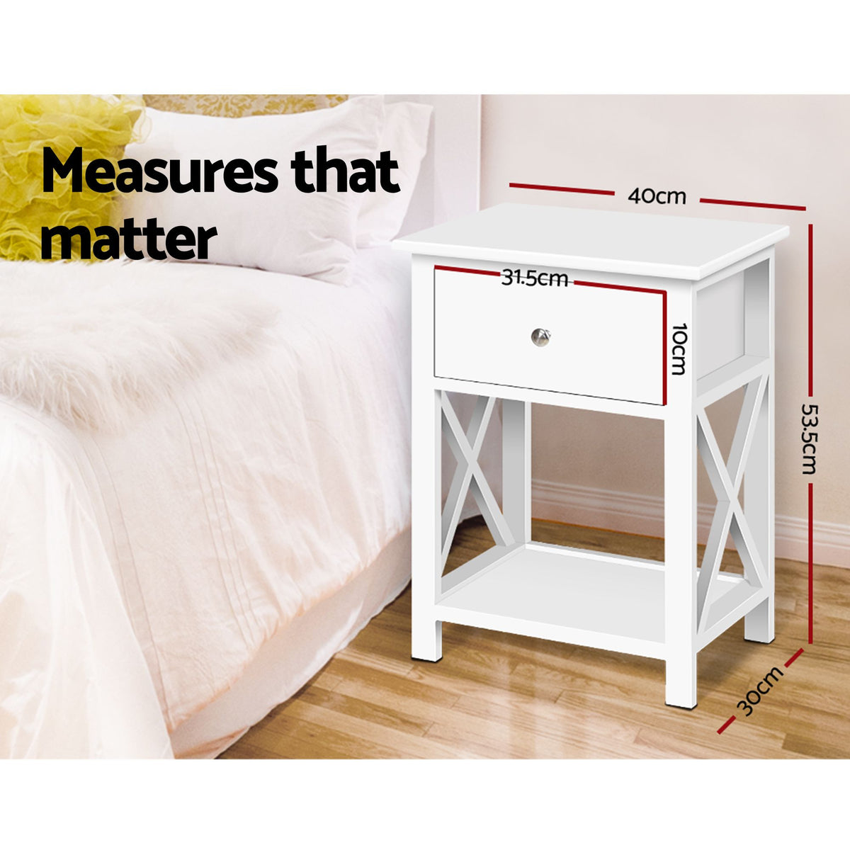 Artiss 2 X Bedside Table 1 Drawer with Shelf - EMMA White