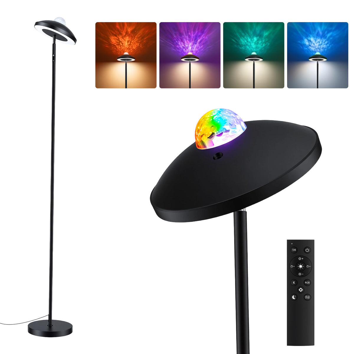 Artiss 2-in-1 LED Floor Lamp with Galaxy Projector &Remote, 178cm Tall Torchiere Standing Light with Dynamic RGB Aurora Stepless 4 Colour Temperatures, 1H Timer for Living Room, Bedroom Kids Room