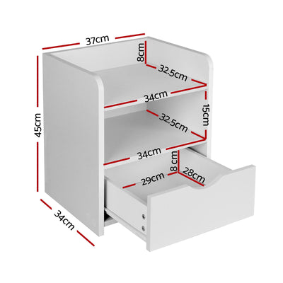 Artiss 2X Bedside Table 1 Drawer with Shelf - FARA White