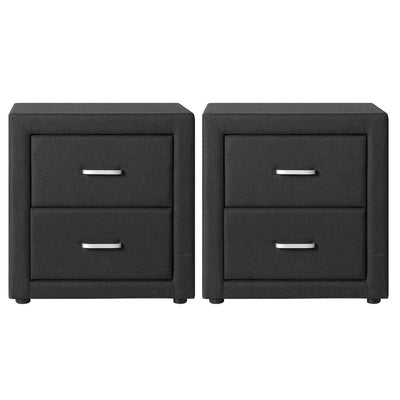 Artiss 2X Bedside Table 2 Drawers Fabric - CADEN Charcoal