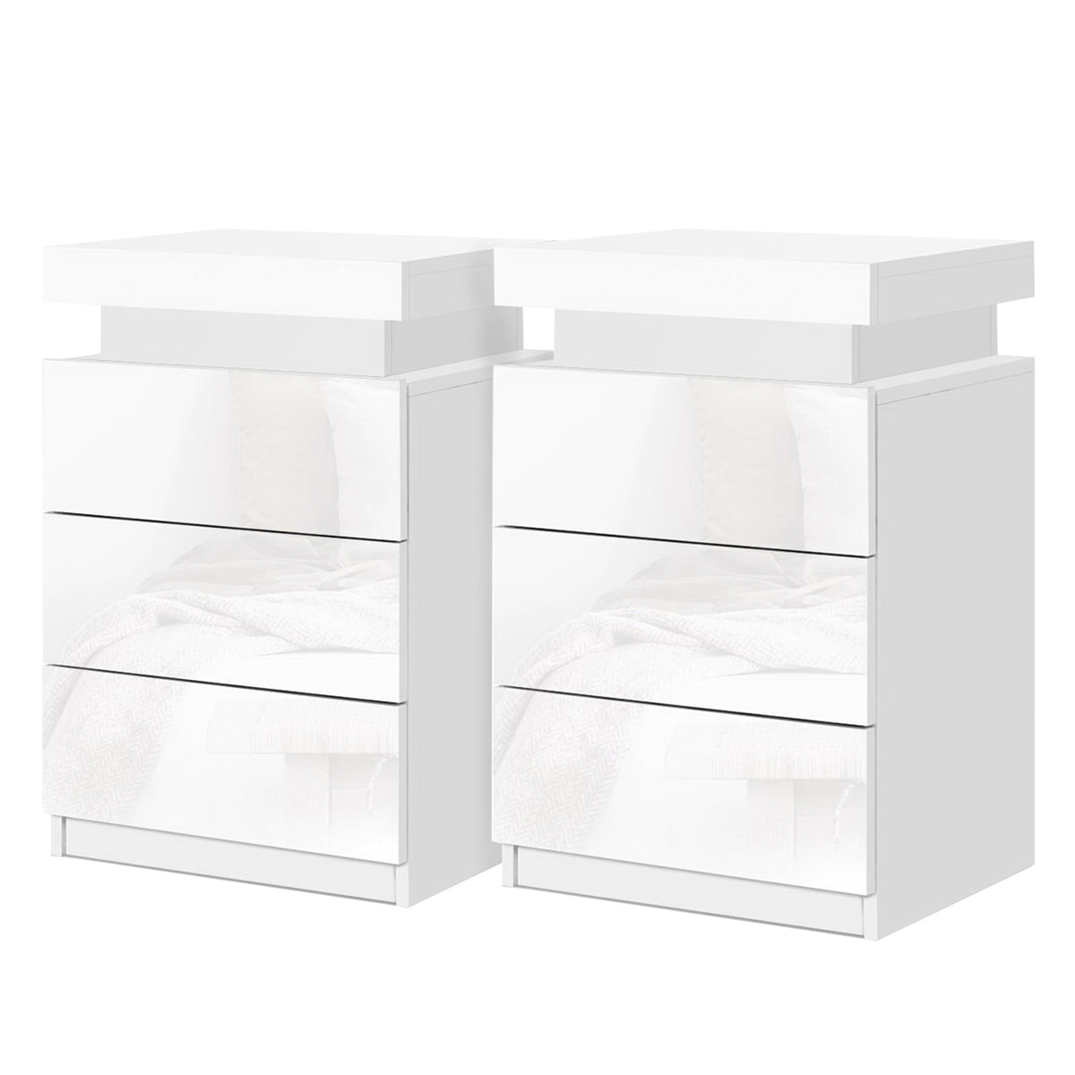 Artiss 2X Bedside Table LED 3 Drawers - COLEY White