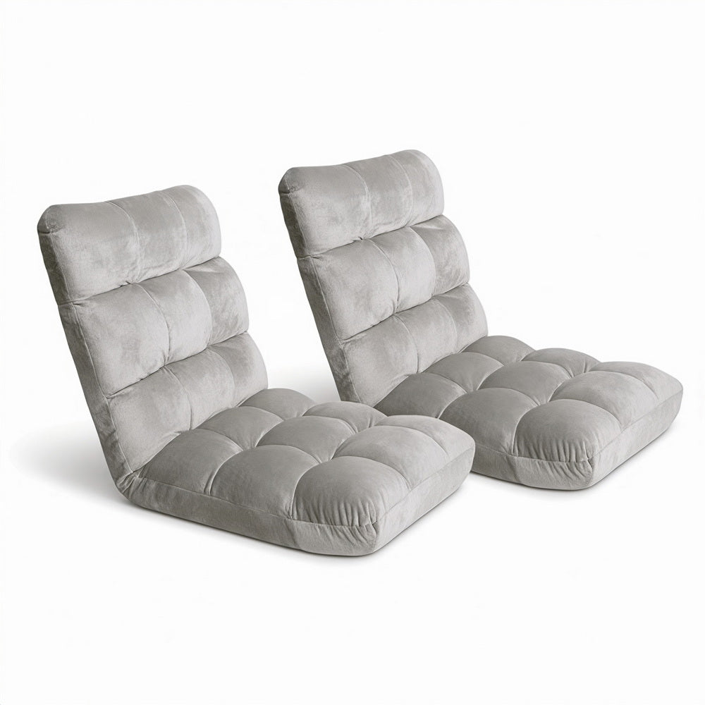 Artiss 2X Lounge Sofa Bed Flannel Fabric Grey