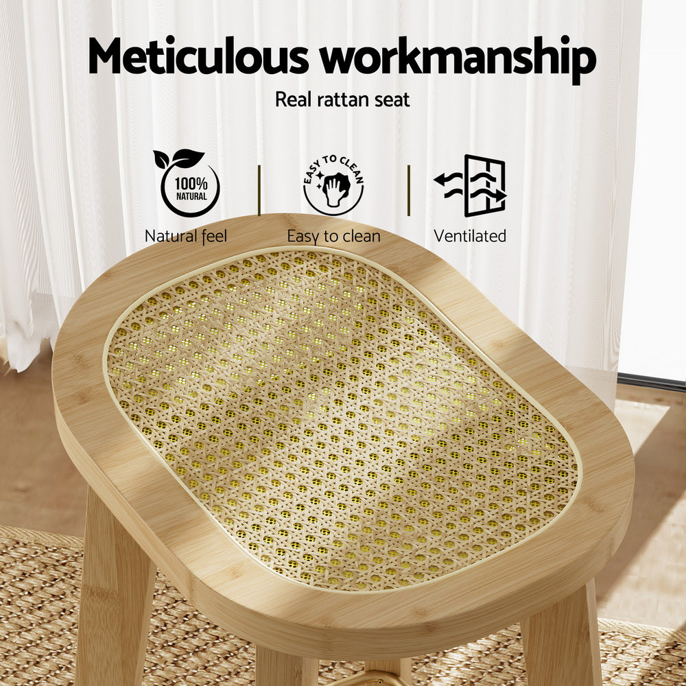 Artiss 2x Bar Stools Bamboo Rattan Stool Counter Chair Kitchen Barstools