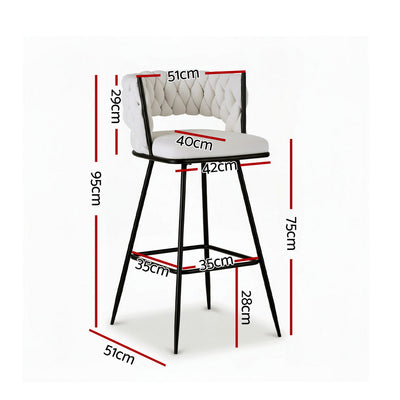 Artiss 2x Bar Stools Kitchen Dining Chair Counter Stool Woven Velvet Metal Ivory