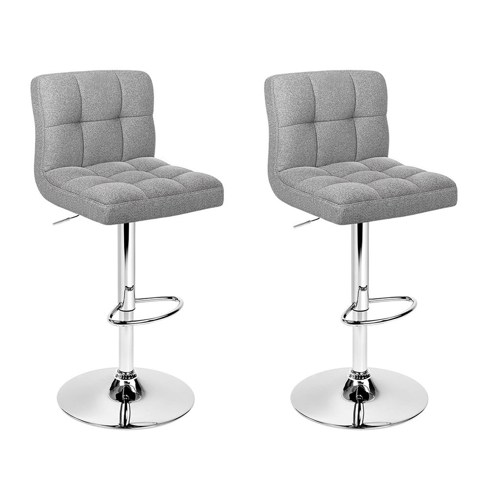 Artiss 2x Bar Stools Kitchen Dining Chairs Counter Stool Gas Lift Fabric Grey