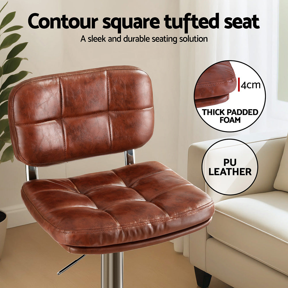 Artiss 2x Bar Stools Kitchen Swivel Gas Lift Counter Chair Tuft PU Leather Brown