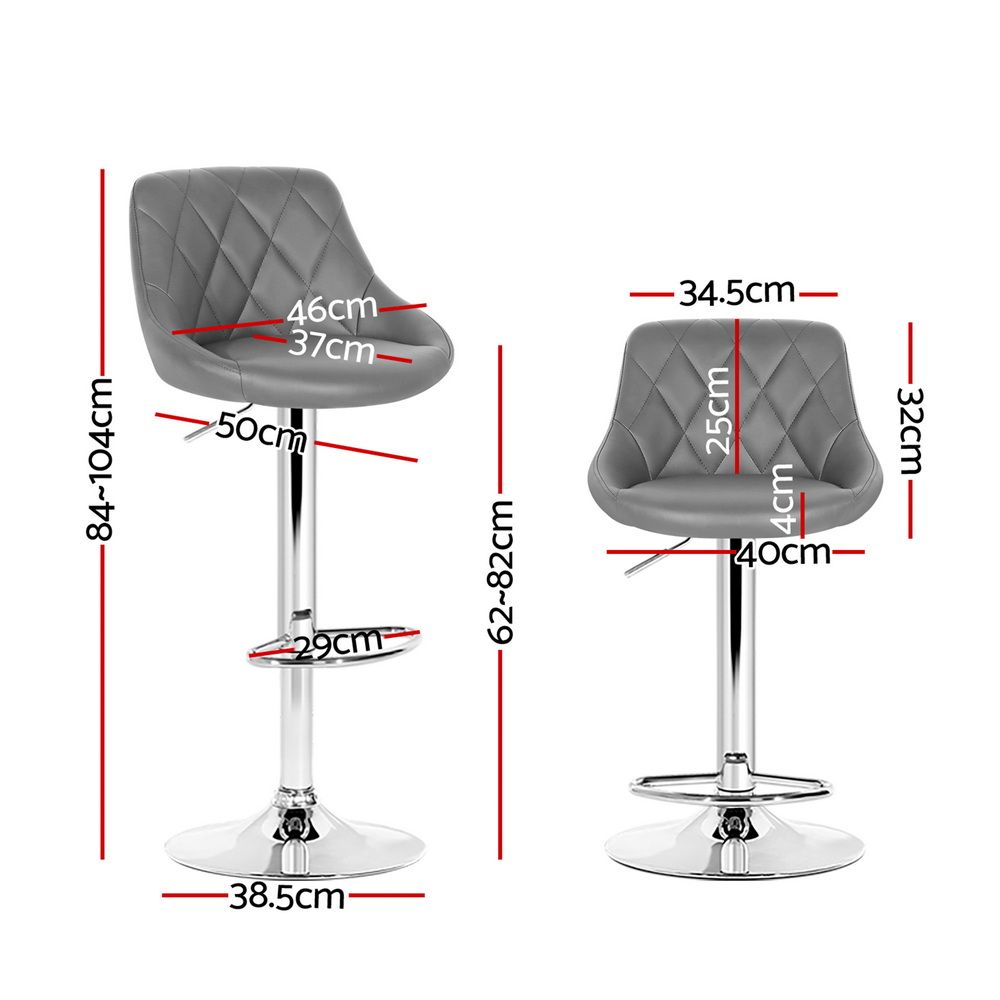Artiss 2x Bar Stools Leather Padded Gas Lift Grey