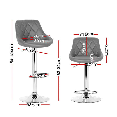 Artiss 2x Bar Stools Leather Padded Gas Lift Grey