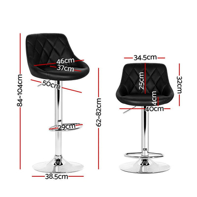 Artiss 2x Bar Stools Leather Padded Gas Lift Stool Black