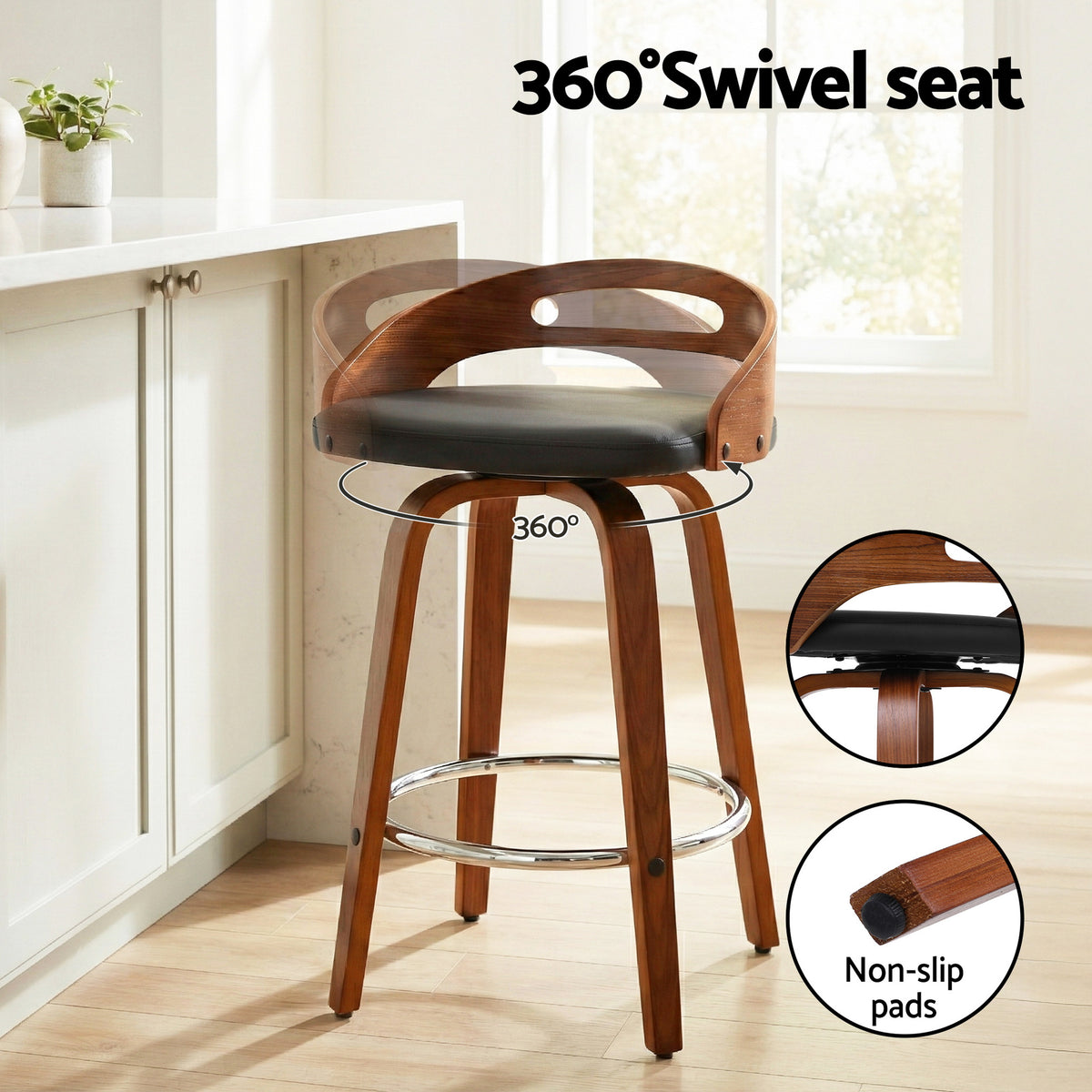 Artiss 2x Bar Stools Swivel Dining Chairs Low Back Counter Seat PU Cushion