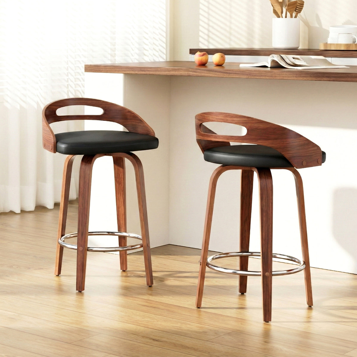 Artiss 2x Bar Stools Swivel Dining Chairs Low Back Counter Seat PU Cushion