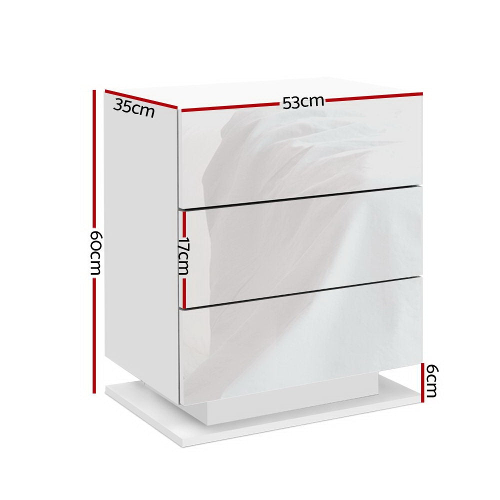 Artiss 2x Bedside Table LED 3 Drawers - MORI White