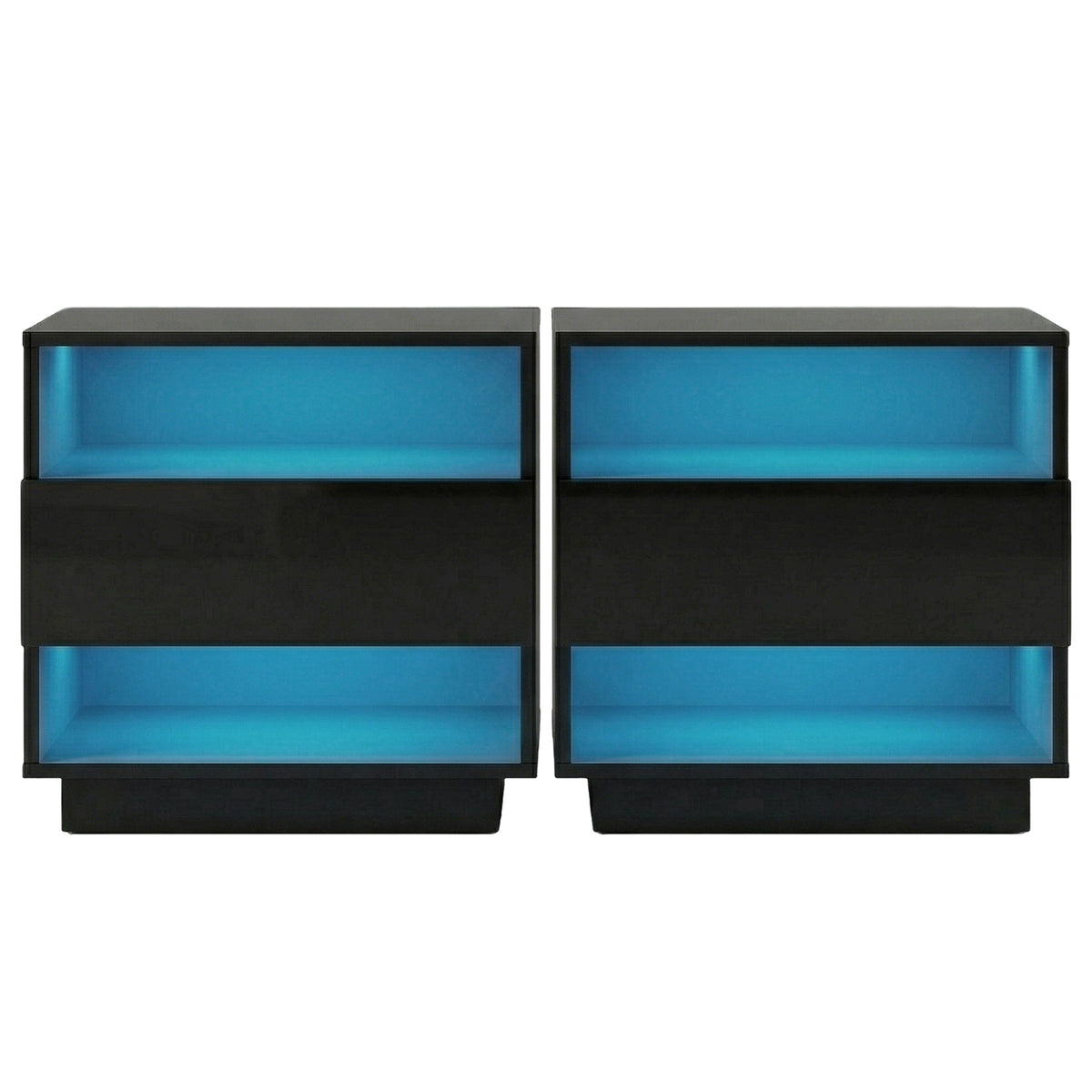 Artiss 2x Bedside Table LED with 2 Shelves - HANA Black