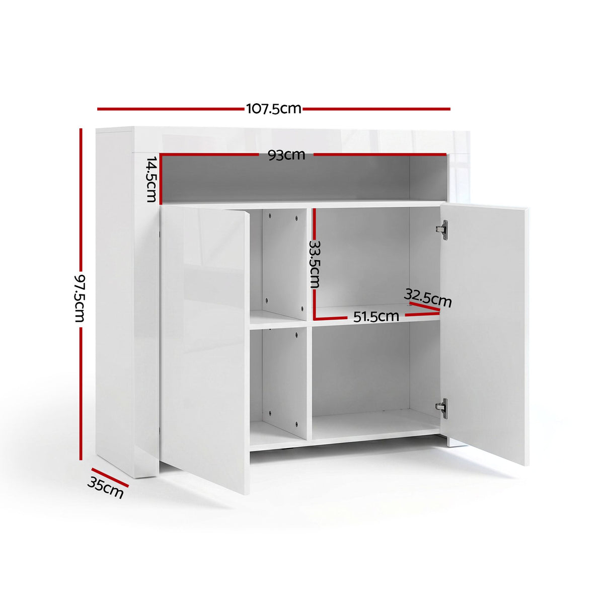 Artiss 2x Buffet Sideboard Cabinet LED Cupboard High-Gloss Storage Pantry ARNO