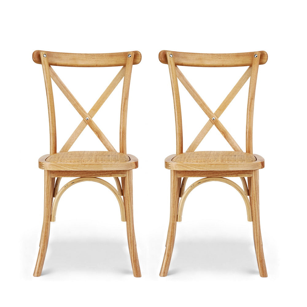 Artiss 2x Dining Chairs Rattan Wooden Kitchen Accent Chair Cafe Lounge Rubber Wood