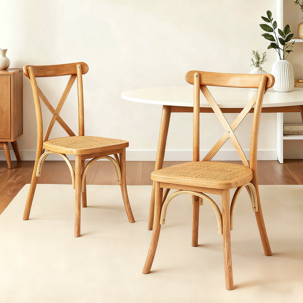 Artiss 2x Dining Chairs Rattan Wooden Kitchen Accent Chair Cafe Lounge Rubber Wood