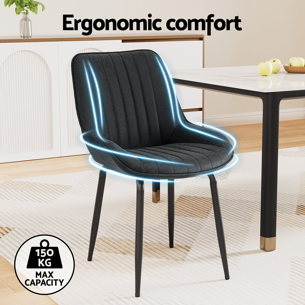 Artiss 2x Dining Chairs Retro PU Leather Kitchen Lounge Cafe Accent Chair Black
