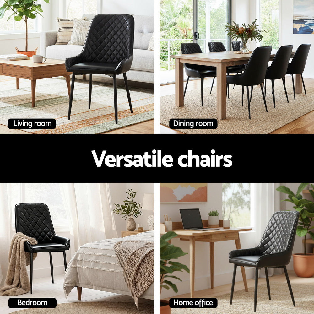 Artiss 2x Dining Chairs Retro PU Leather Kitchen Lounge Cafe Accent Chair Black