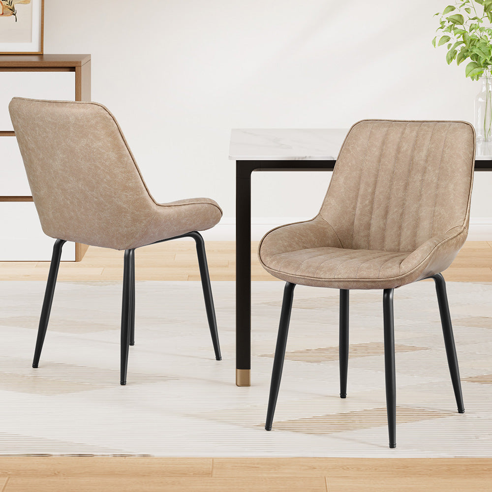 Artiss 2x Dining Chairs Retro PU Leather Kitchen Lounge Cafe Accent Chair Khaki