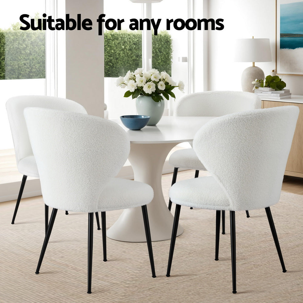 Artiss 2x Dining Chairs Sherpa Boucle Wing Back White