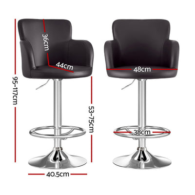Artiss 2x Leather Bar Stools Swivel Adjustable Gas Lift PU Counter Chairs Brown