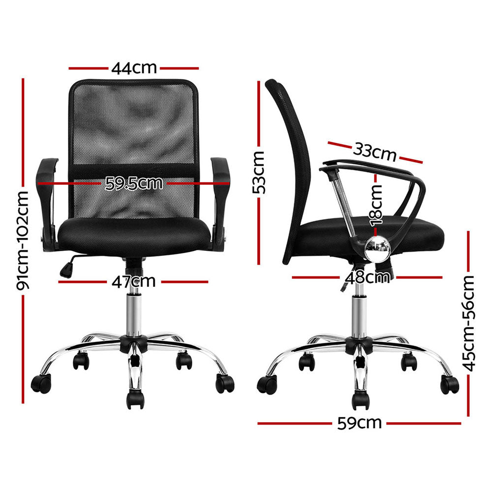 Artiss 2x Mesh Office Chair Mid Back Black