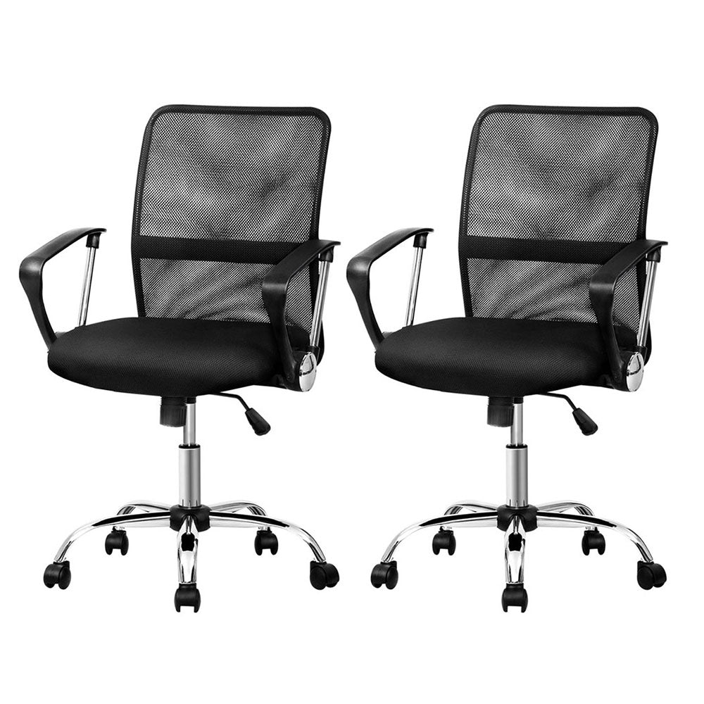 Artiss 2x Mesh Office Chair Mid Back Black