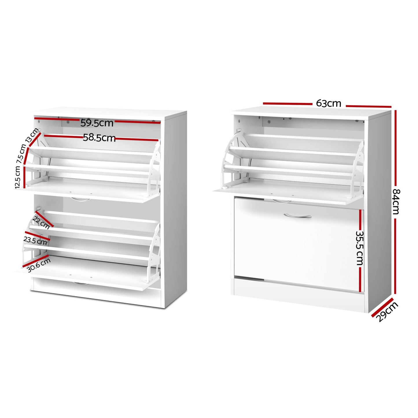 Artiss 2x Shoe Cabinet Storage Organiser 2 Flip Drawer White