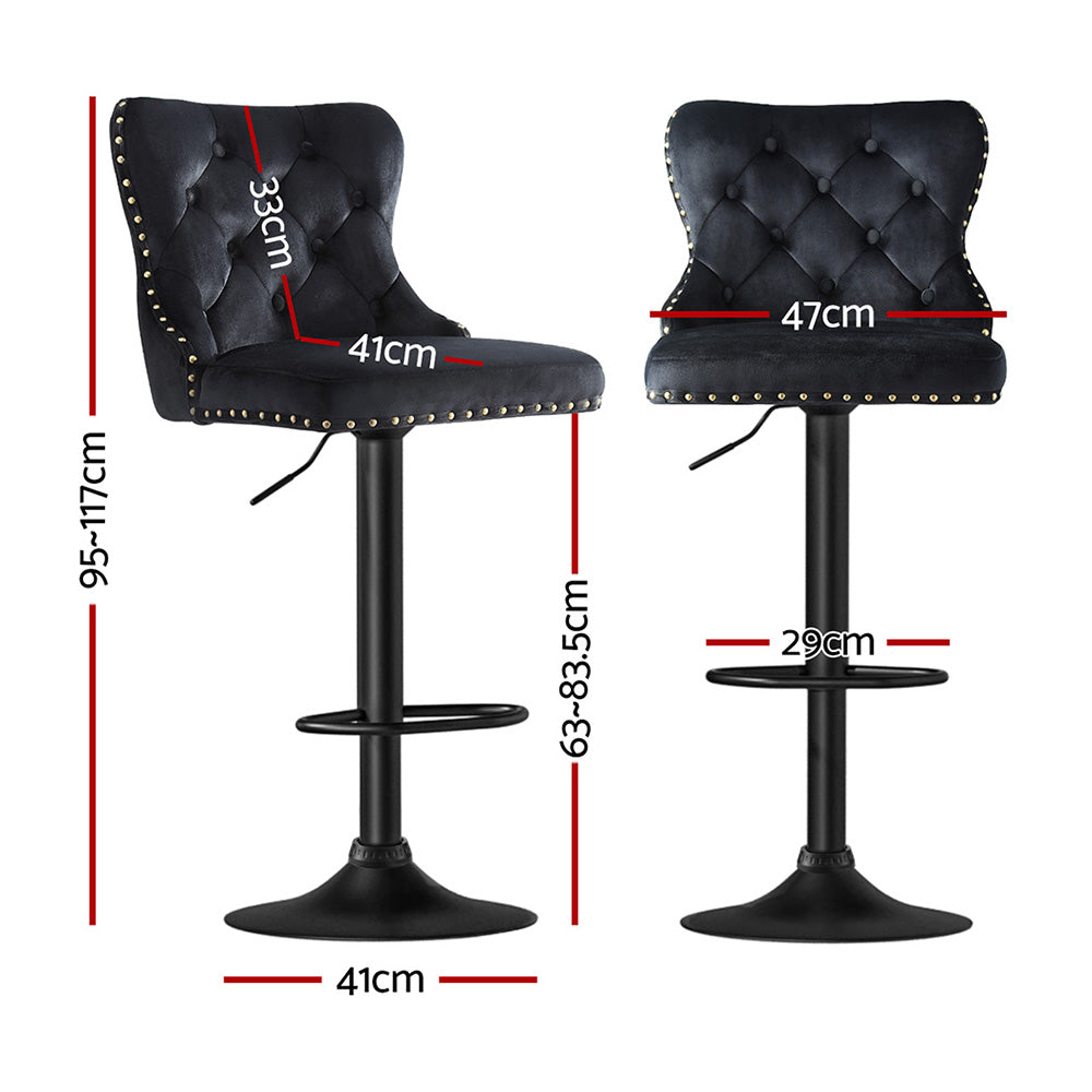 Artiss 2x Velvet Bar Stool Adjustable Height Nailhead Trim Kitchen Counter Stool