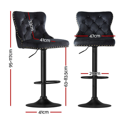 Artiss 2x Velvet Bar Stool Adjustable Height Nailhead Trim Kitchen Counter Stool